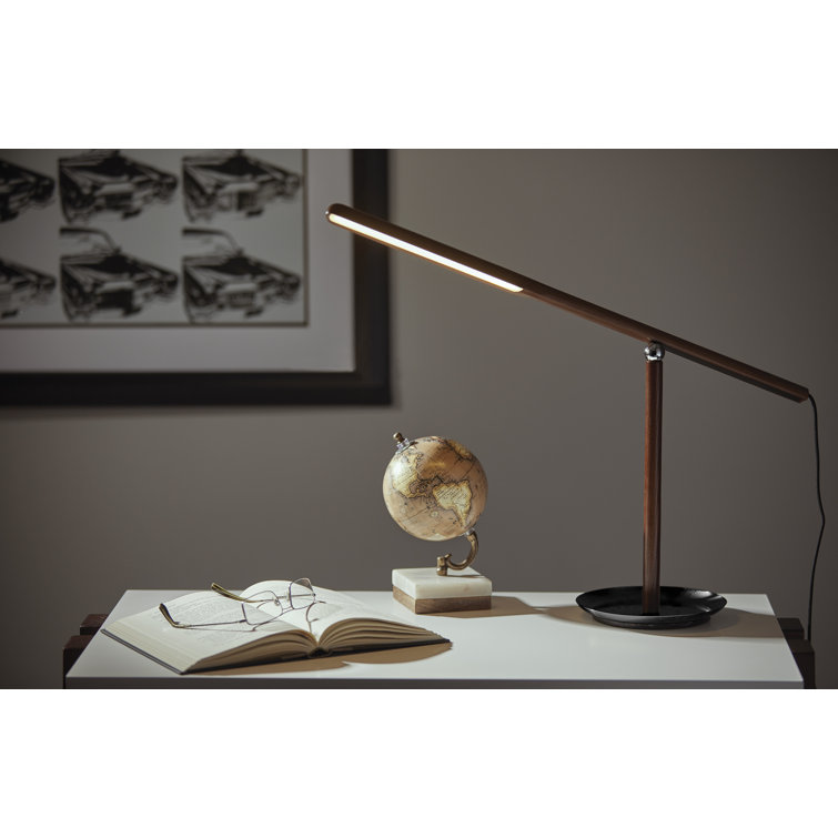 Walnut Adjustable LED Desk Lamp with Black Base
