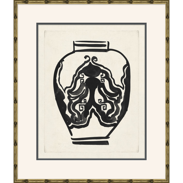 Gold Framed Abstract Black and White Acrylic Painting Print