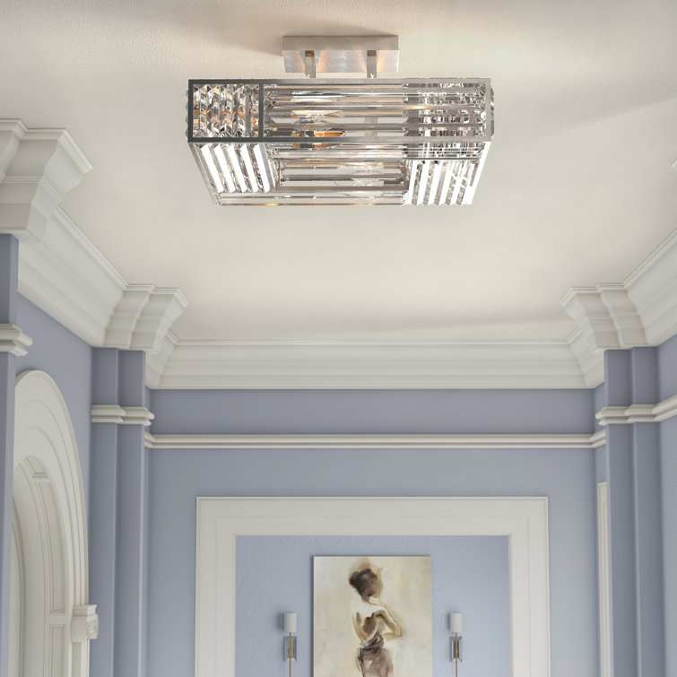Elegance Crystal 25" Silver Square Semi Flush Mount with LED Incandescence