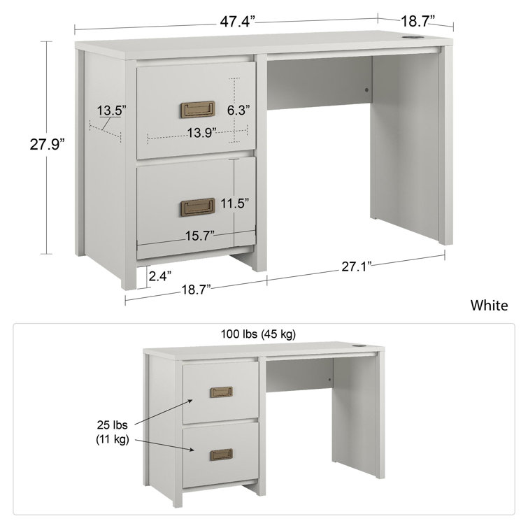 Explorer's Haven White Wooden Kids' Desk with Gold Drawer Pulls
