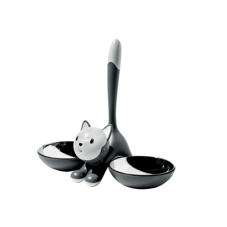 Gray Stainless Steel Dual Cat Food and Water Bowls