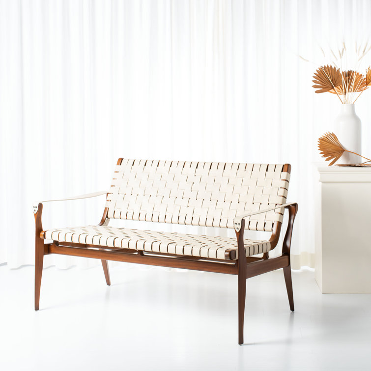 Brenton 56'' White and Light Brown Leather Bench