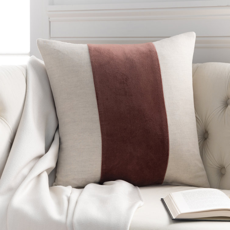 Dark Brown and Ivory Striped Square Cotton Blend Throw Pillow