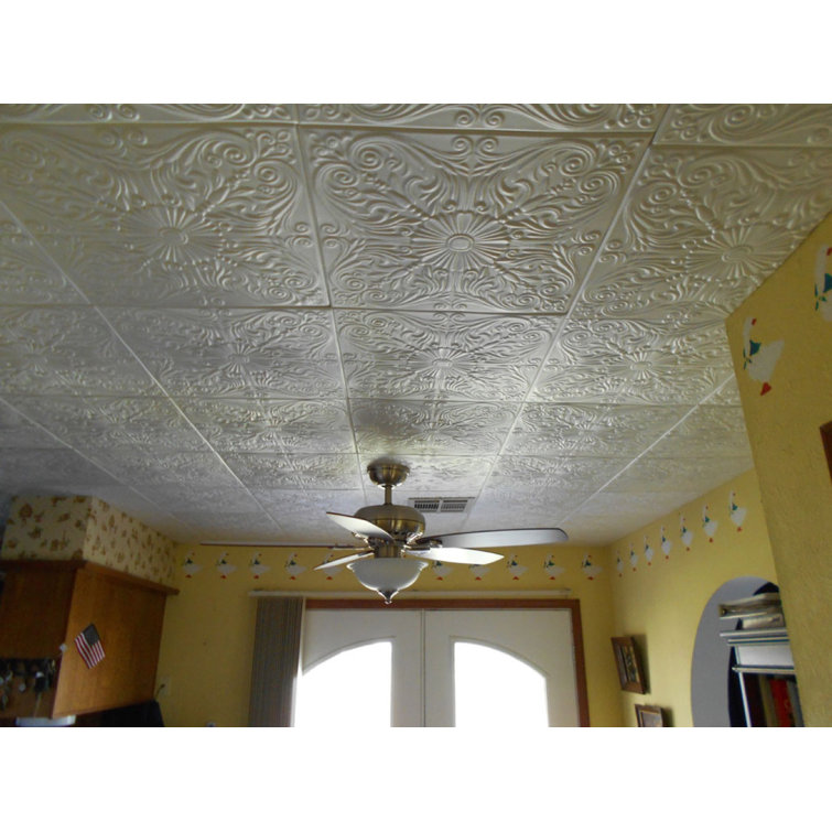 Victorian Silver Polystyrene Glue-up Ceiling Tile, 19.75" Square