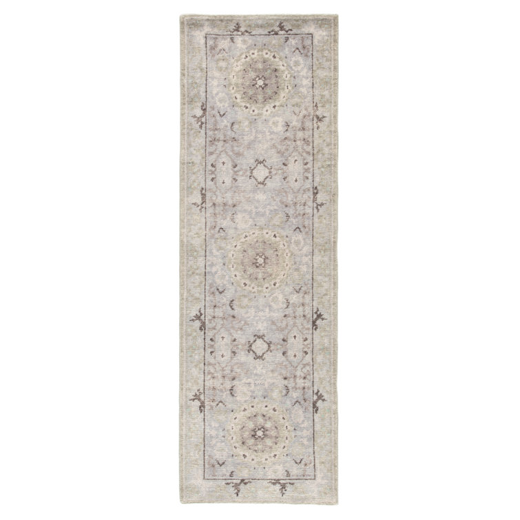 Hand-Knotted Gray Medallion Wool Runner Rug 2'6" x 8'