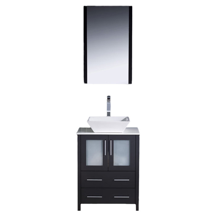 Espresso Engineered Wood Single Vessel Sink Vanity Set with Mirror