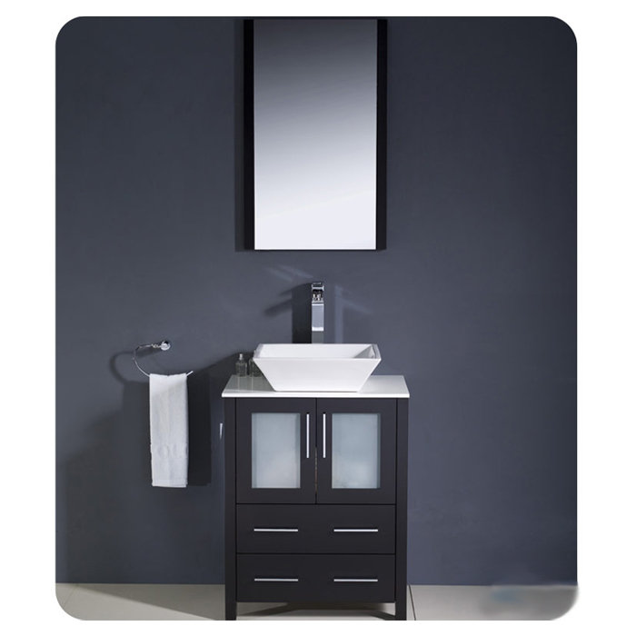 Espresso Engineered Wood Single Vessel Sink Vanity Set with Mirror