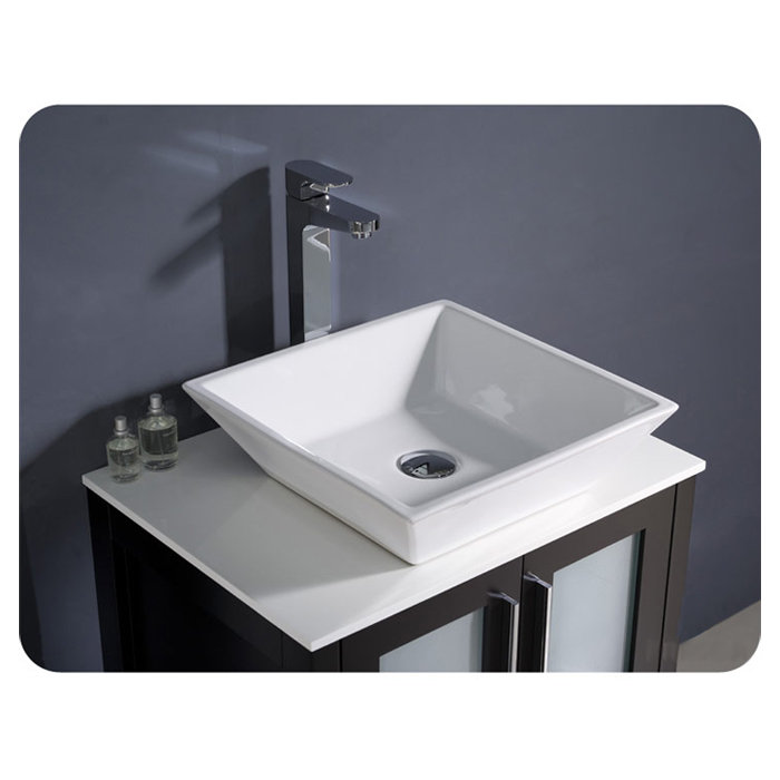 Espresso Engineered Wood Single Vessel Sink Vanity Set with Mirror