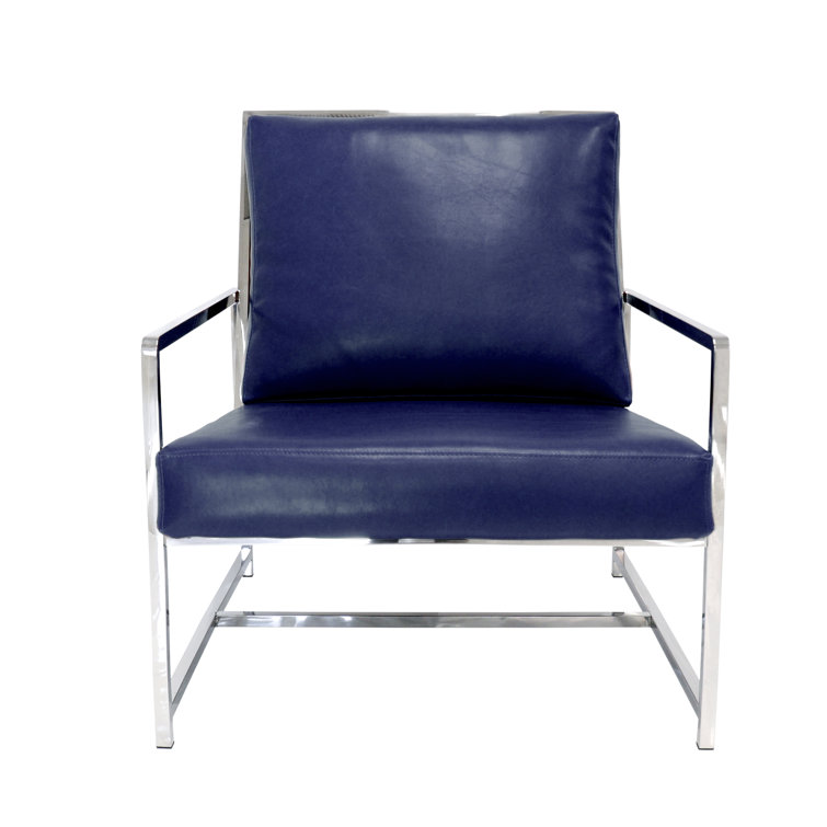 Luxe Navy Faux Leather Sleek Metal Armchair
