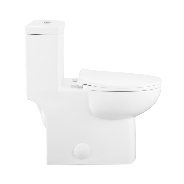 Glossy White Elongated Dual Flush One-Piece Toilet