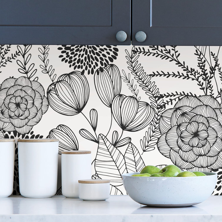 Black and White Floral Peel & Stick Vinyl Wallpaper