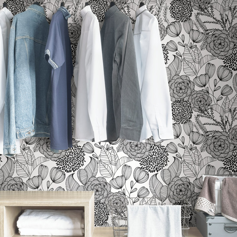 Black and White Floral Peel & Stick Vinyl Wallpaper