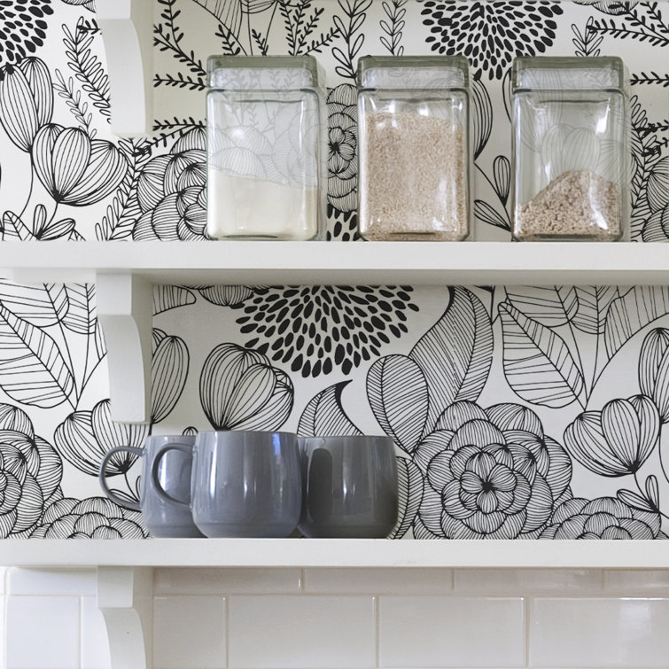 Black and White Floral Peel & Stick Vinyl Wallpaper