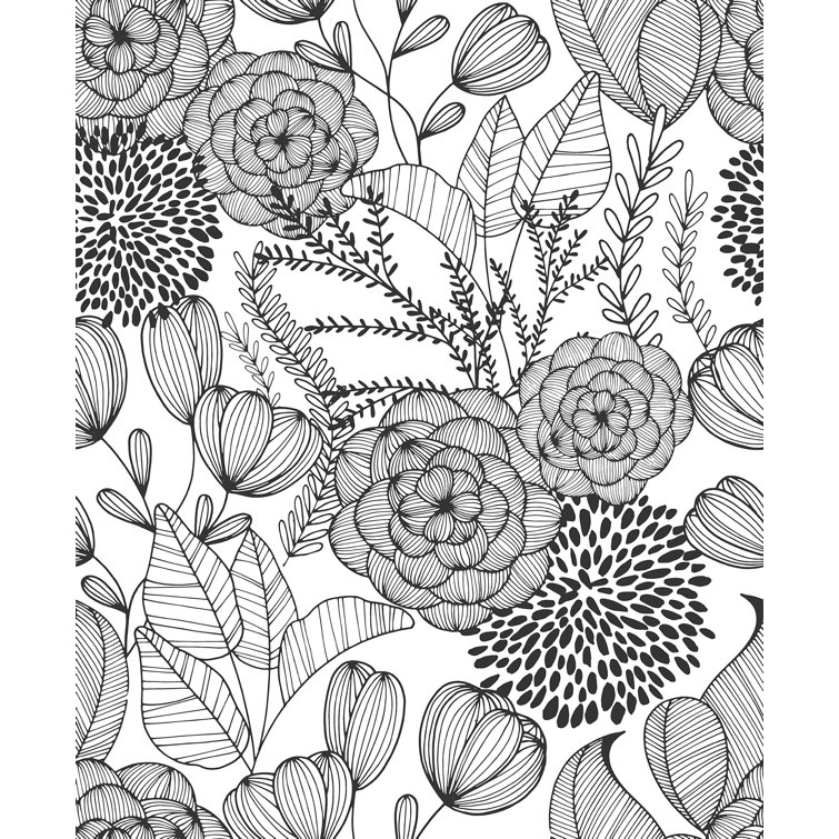 Black and White Floral Peel & Stick Vinyl Wallpaper