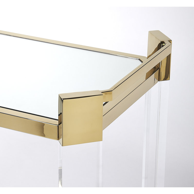 Charlevoix 99" Gold Stainless Steel & Acrylic Serving Cart with Storage