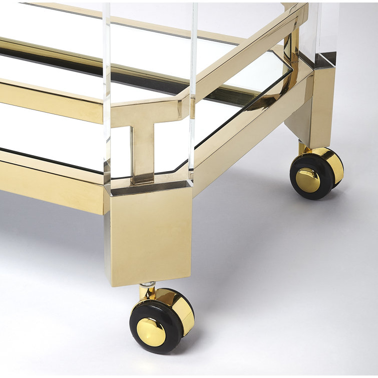 Charlevoix 99" Gold Stainless Steel & Acrylic Serving Cart with Storage