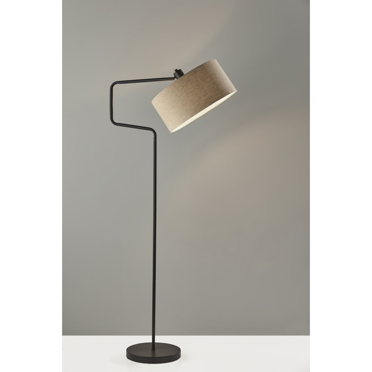 Antique Bronze Mid-Century Modern Adjustable Floor Lamp with Woven Shade