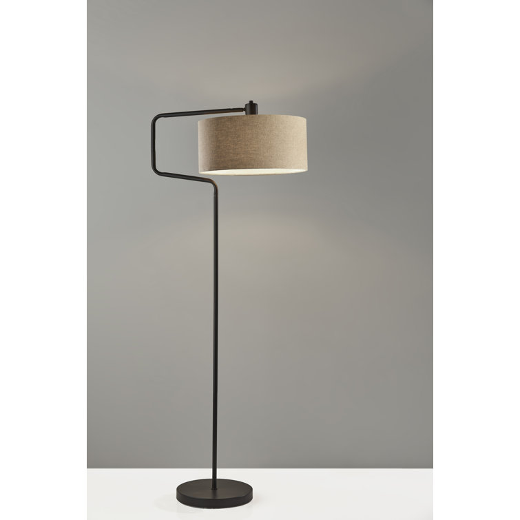 Antique Bronze Mid-Century Modern Adjustable Floor Lamp with Woven Shade