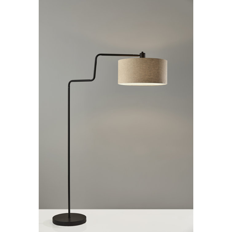 Antique Bronze Mid-Century Modern Adjustable Floor Lamp with Woven Shade