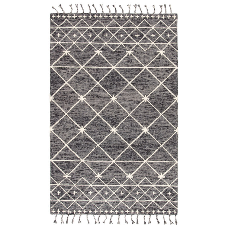 Ivory and Gray Trellis Handmade Wool 5' x 8' Rug