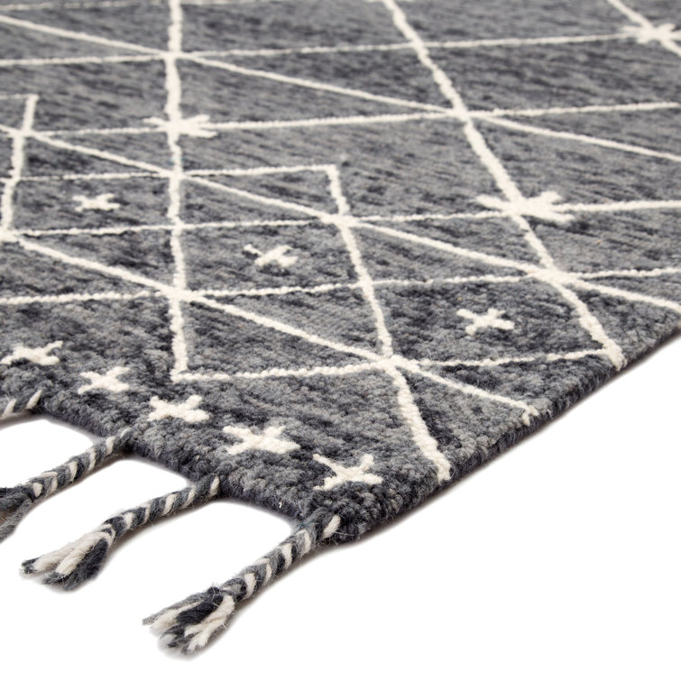 Ivory and Gray Trellis Handmade Wool 5' x 8' Rug