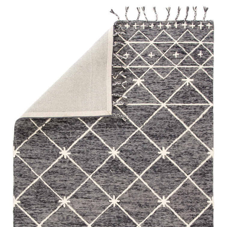 Ivory and Gray Trellis Handmade Wool 5' x 8' Rug