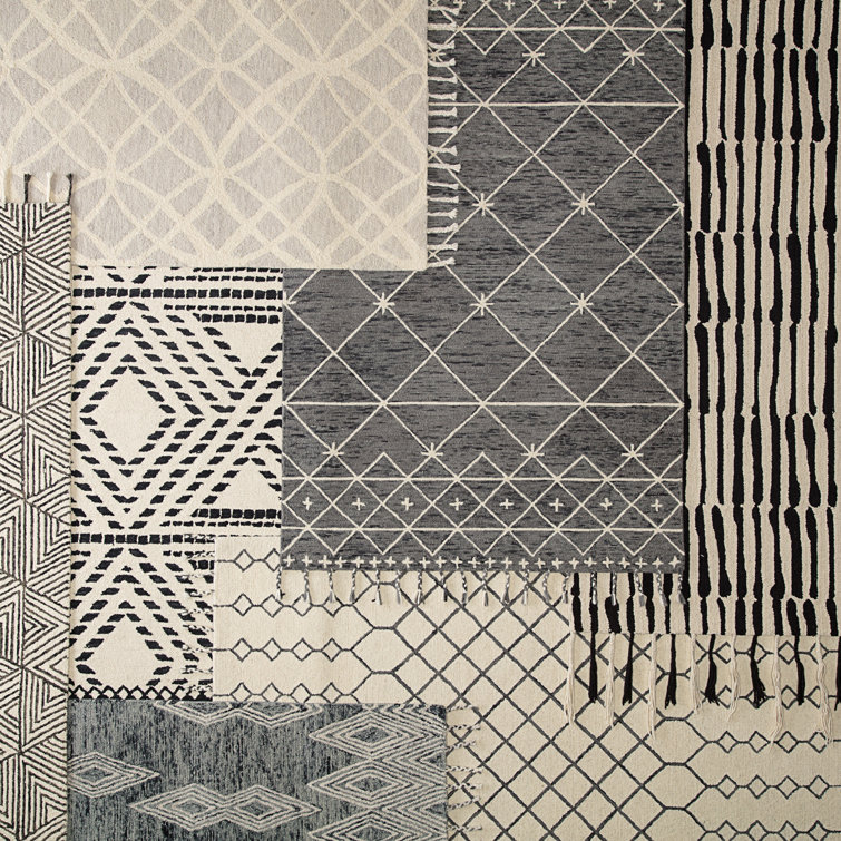 Ivory and Gray Trellis Handmade Wool 5' x 8' Rug