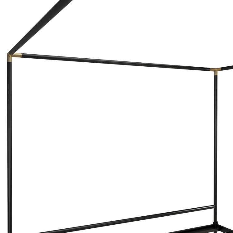 Black Metal Queen Canopy Bed with Gold Accents