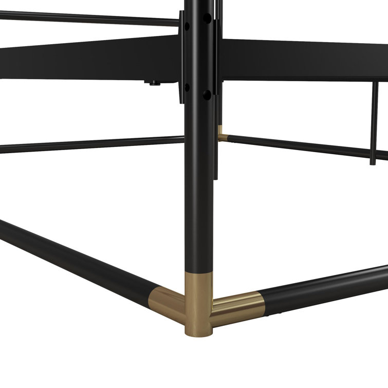 Black Metal Queen Canopy Bed with Gold Accents