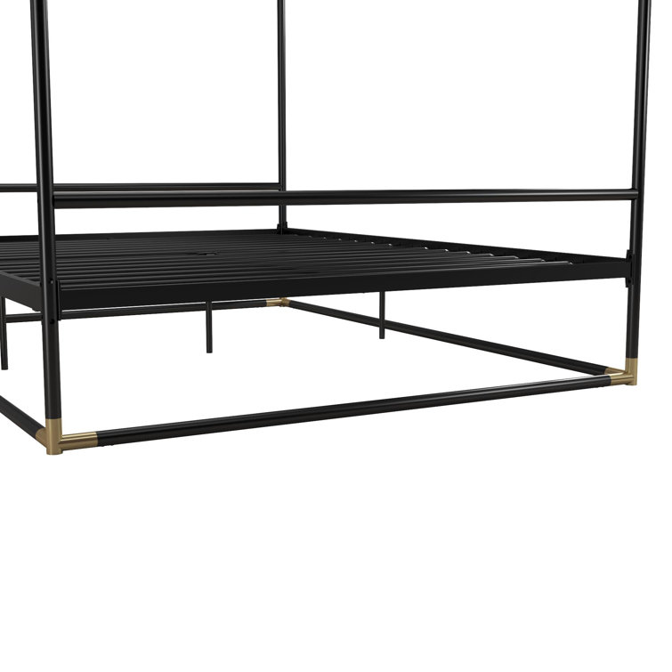 Black Metal Queen Canopy Bed with Gold Accents