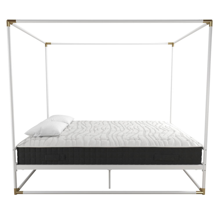 Celeste Black Metal Upholstered King Platform Bed Frame with Slats