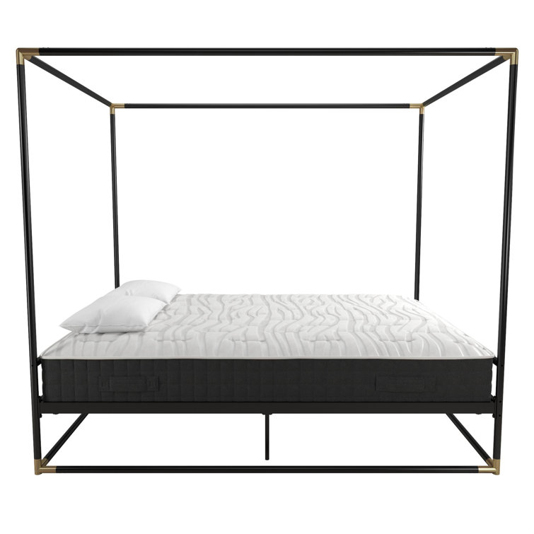 Black Metal Queen Canopy Bed with Gold Accents
