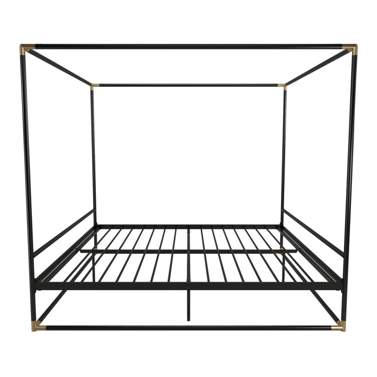 Black Metal Queen Canopy Bed with Gold Accents