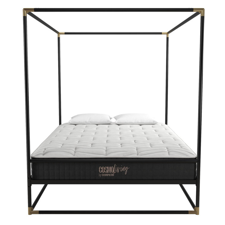 Celeste Black Metal Upholstered King Platform Bed Frame with Slats