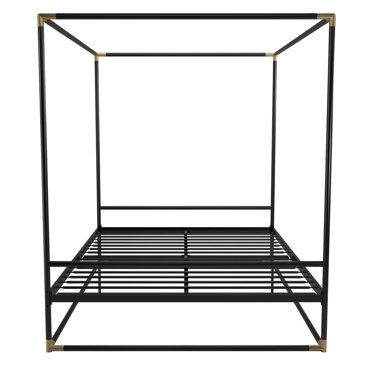 Celeste Black Metal Upholstered King Platform Bed Frame with Slats