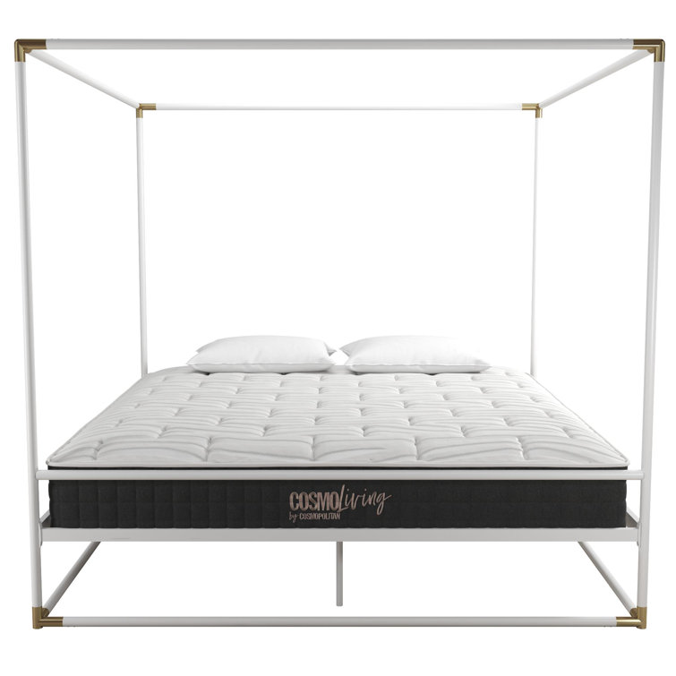 Celeste Black Metal Upholstered King Platform Bed Frame with Slats