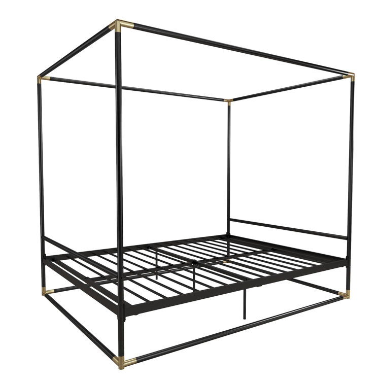 Celeste Black Metal Upholstered King Platform Bed Frame with Slats