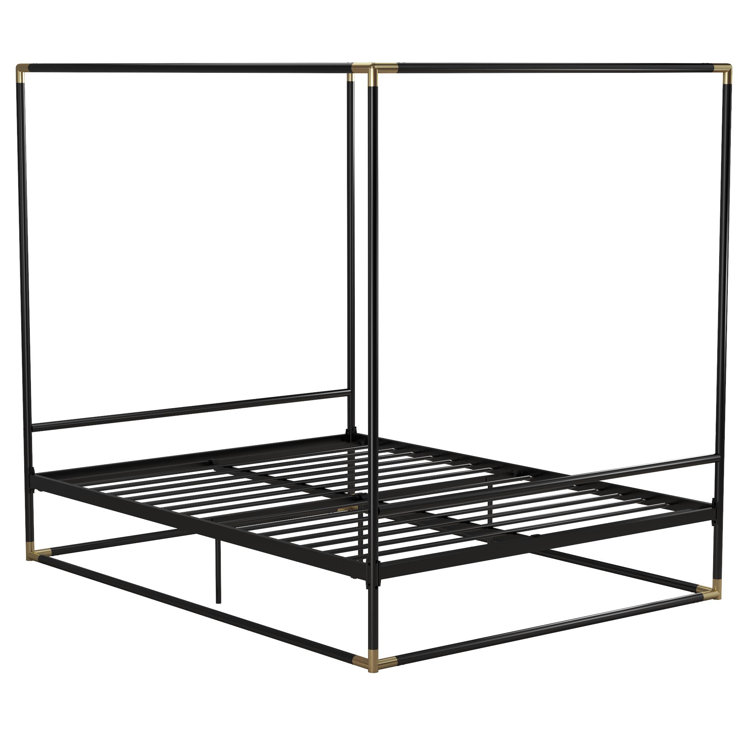 Black Metal Queen Canopy Bed with Gold Accents