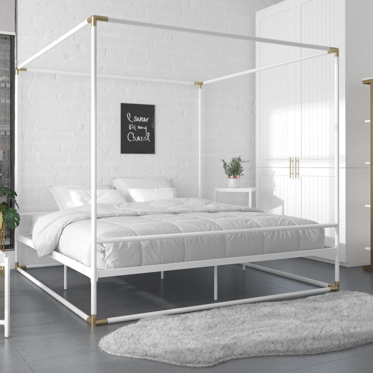 Celeste Black Metal Upholstered King Platform Bed Frame with Slats