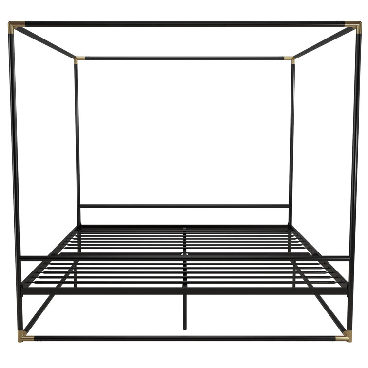 Black Metal Queen Canopy Bed with Gold Accents