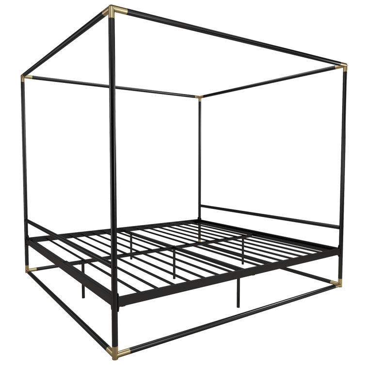 Black Metal Queen Canopy Bed with Gold Accents