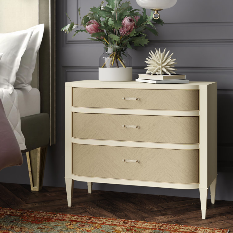 White and Heron Grey Transitional 3-Drawer Nightstand
