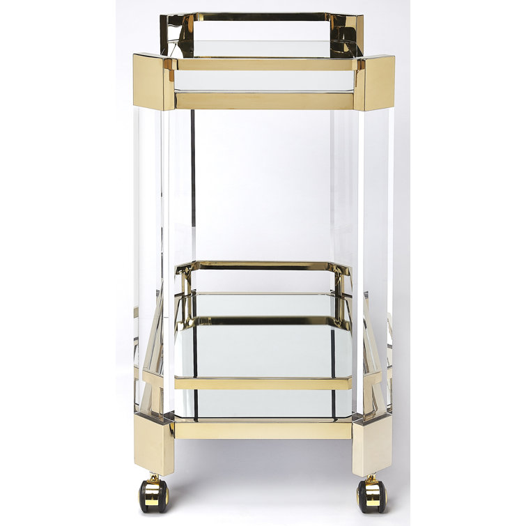Charlevoix 99" Gold Stainless Steel & Acrylic Serving Cart with Storage