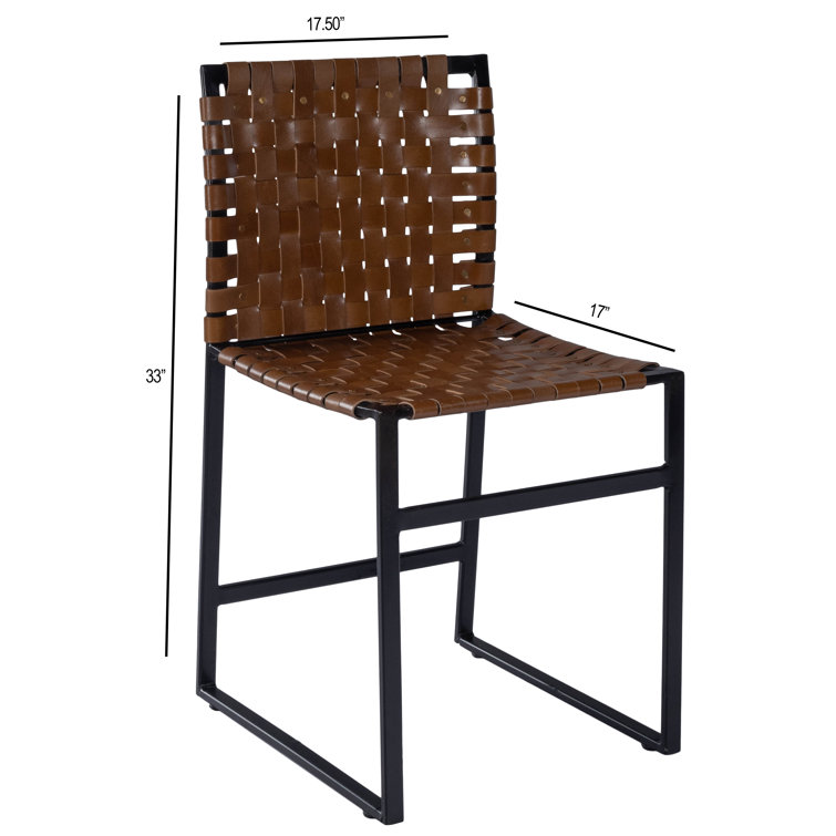 Urban Rustic Black Iron Base Genuine Leather Side Chair