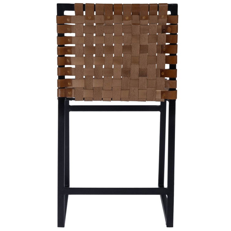 Urban Rustic Black Iron Base Genuine Leather Side Chair