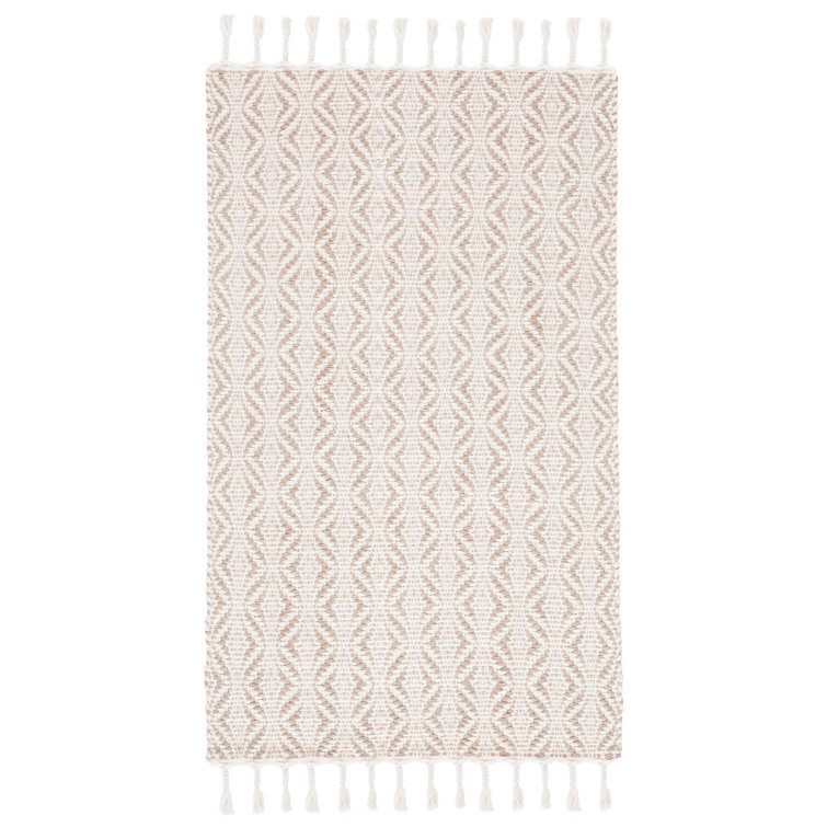 Beige Hand-Tufted Wool and Cotton Flat Woven Rug, 3' x 5'