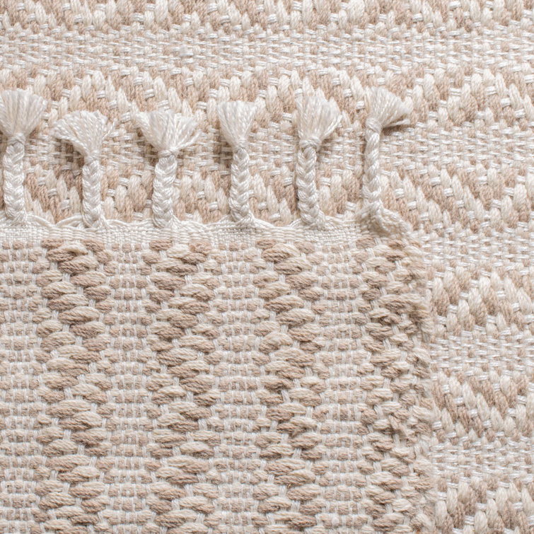 Beige Hand-Tufted Wool and Cotton Flat Woven Rug, 3' x 5'