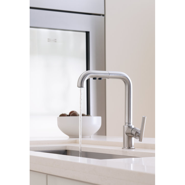 Sleek Stainless Steel Single-Handle Kitchen Faucet with Pull-Out Spray