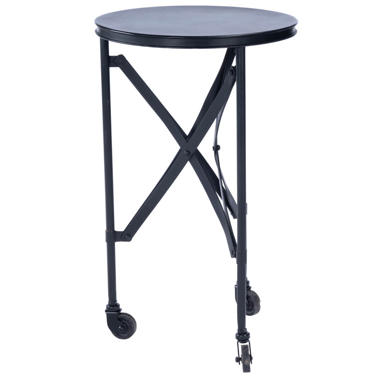 Costigan 15'' Round Black Metal & Wood Industrial Accent Table