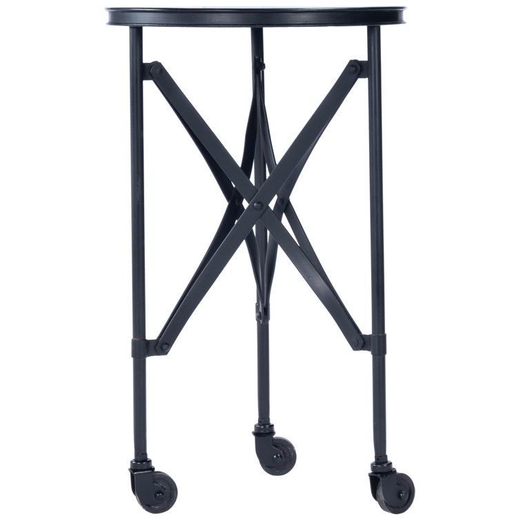 Costigan 15'' Round Black Metal & Wood Industrial Accent Table